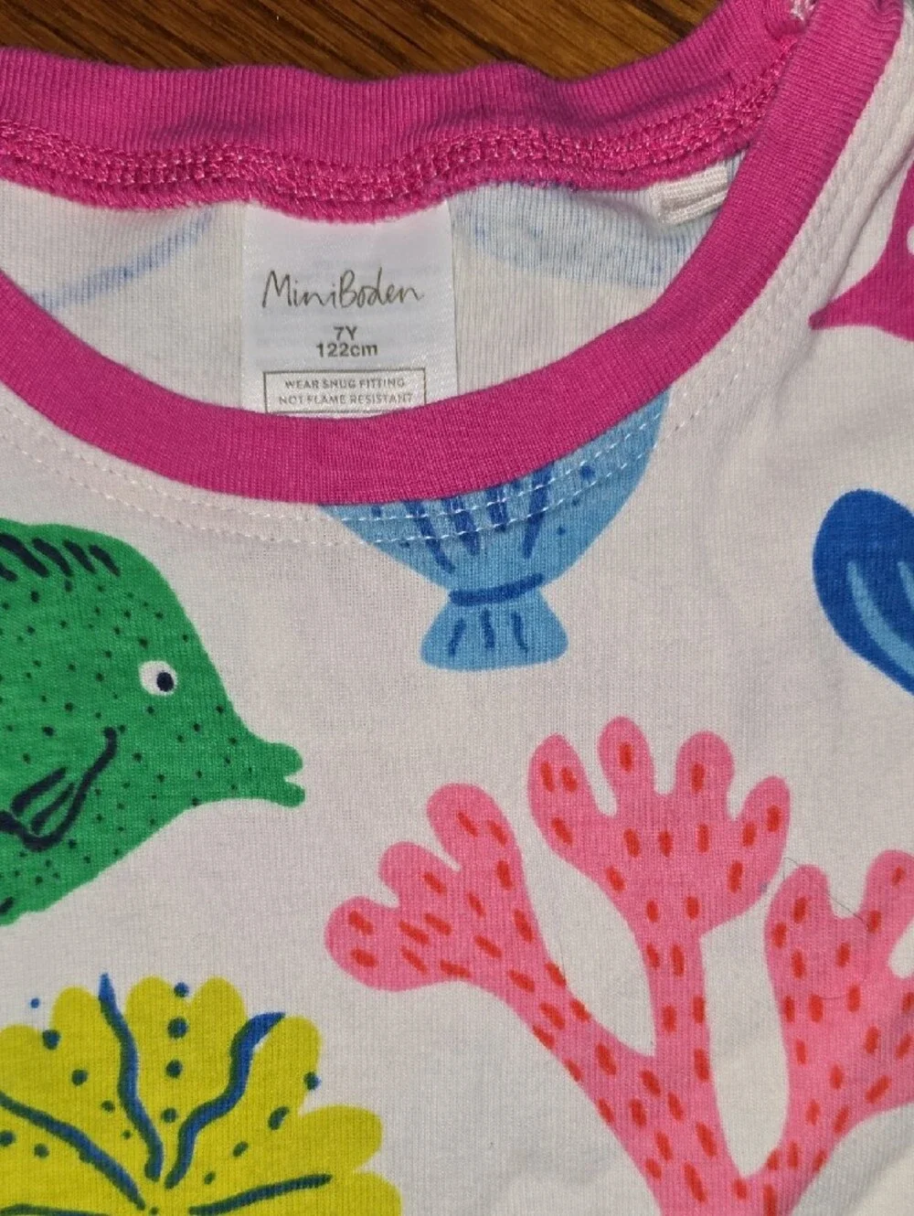 Mini Boden 2 Piece White Pajama Set with Multicolor Ocean Prints